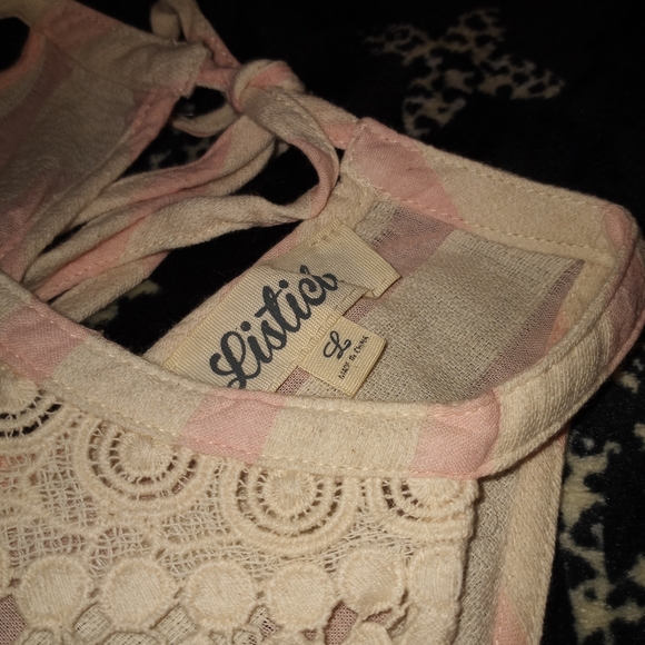 Large Listicle Baby Pink & White Striped Tank Top With Lace Deatailing - Picture 5 of 13